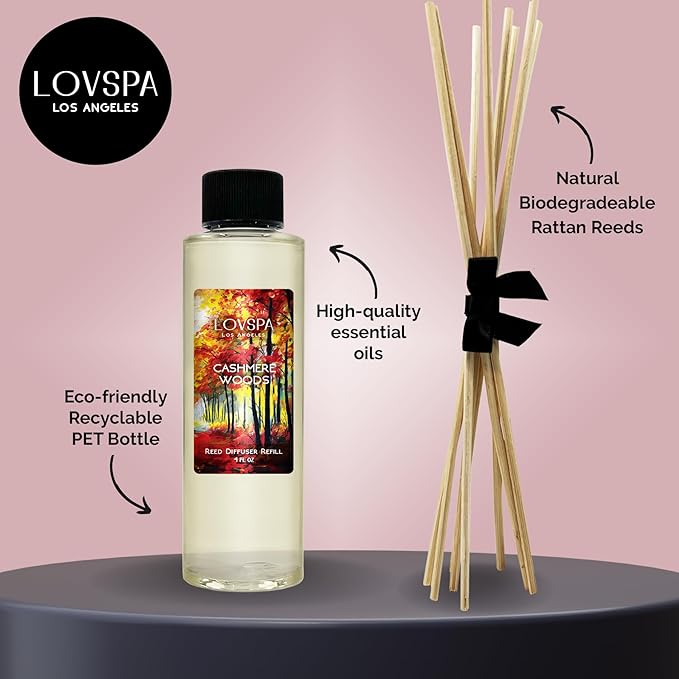 LOVSPA Cashmere Woods Diffuser Oil - Fall Essential Oils for Diffuser Refill & Air Freshener Room Spray - Long-Lasting & Natural Home Fragrance, Scented Oil for Diffusers, USA Made, 4oz - Bloomnest