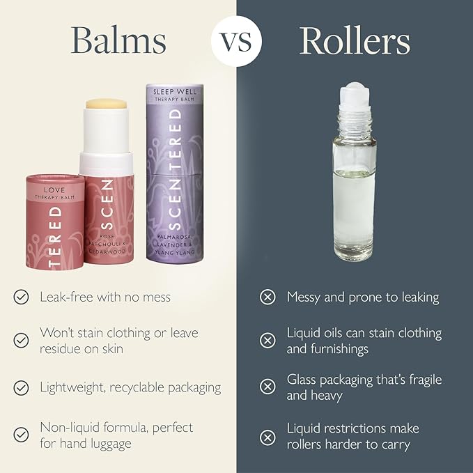 Scentered Aromatherapy Balm Stick Duo for Sleep & Emotional Balance - Roll On Essential Oil Blends of Rose, Lavender, Ylang Ylang - Aromatherapy Gifts for Women - Sleep Well & Love - Bloomnest