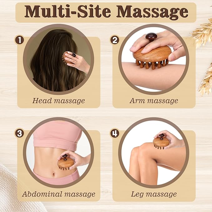 Trinkrittey 2 Pack Wooden Scalp Massager Comb Wooden Hair Brush Head Gua Sha Brush Hair Scrubber Portable Handheld Hairs Growth Tool for Women Men Hairs Growth Stress Relief Spa Bloomnest