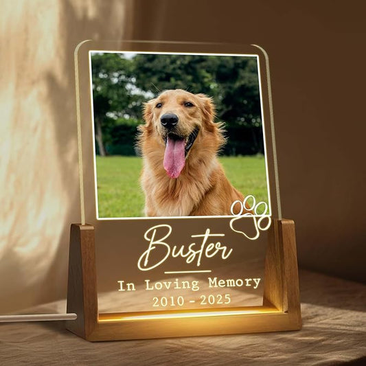 Personalized Pet Memorial LED Night Light, Custom Dog & Cat Photo Plaque, Pet Lover Keepsake, Animal Memorial Frame, Sympathy Gift for Pet Loss, Gifts for Dog and Cat Owners Table Decor - Bloomnest