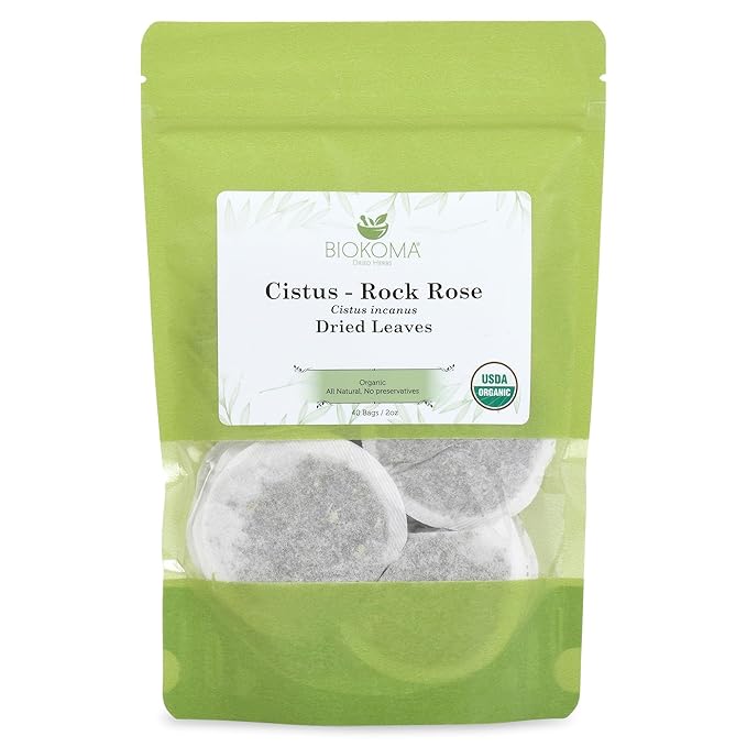 Biokoma Pure and Organic Cistus - Rock Rose (Cistus incanus) Dried Leaves Tea 40 Bags In Resealable Moisture Proof Pouch,USDA Certified Organic-Herbal Tea, No Additives,No Preservatives,No GMO, Kosher - Bloomnest