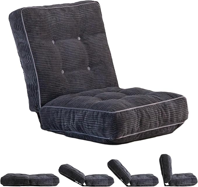 MAXYOYO Adjustable Floor Chair with Back Support, Gaming Floor Meditation Chair with Tufted Cushion, Adults Lounge Couch Folding Sofa Seat for Reading Meditating Sleeping, Dark Grey - Bloomnest