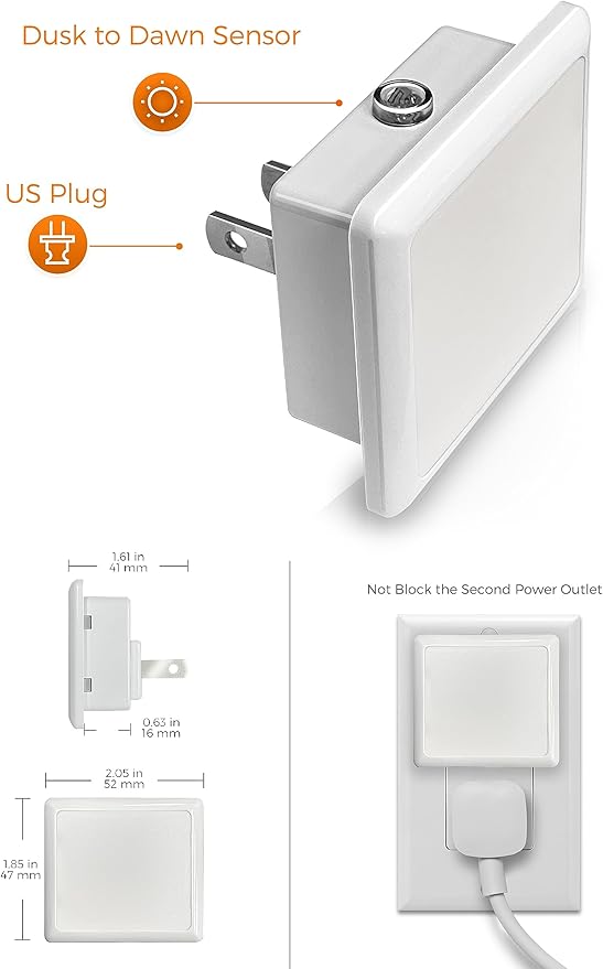 L LOHAS LED Night Lights Plug into Wall 2-Pack, 0.3W Plug in Night Light, Dusk to Dawn, 2000K Amber Light, Sleep Aid Nightlight Auto-On/Off, for Adults Kids Room, Bedroom, Bathroom, Hallway, Non-Dim - Bloomnest