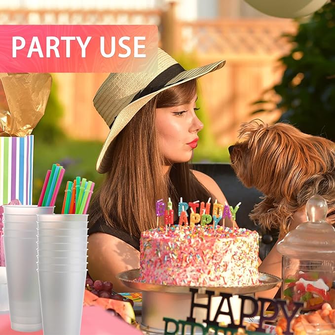 Honeydak 15 Pack Tumbler with Straw and Lid Bulk Water Bottle Iced Coffee Travel Mug Cup Reusable Plastic Cups for Party Birthdays 24-27 oz (Stylish Color) - Bloomnest