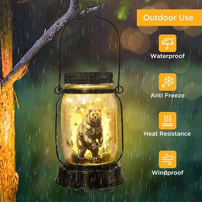 Bear Gifts for Women/Men Bear Lovers Solar Lantern Mom Birthday, Mothers Day, Christmas Gifts, Solar Garden Decoration Outside for Yard, Patio,Backyard,Porch, Torches - Bloomnest