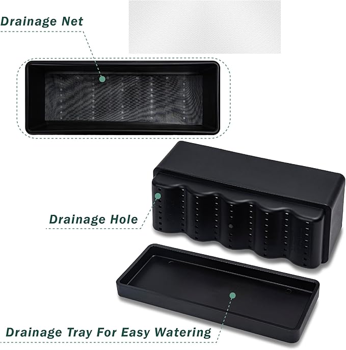 D'vine Dev 12 Inch Window Box Planter, Rectangle Plastic Herb Planter with Drainage Holes and Saucer, Indoor Succulent Cactus Vegetable Pot for Windowsill, Garden Balcony, Black, Set of 2, 76-X-B-2 - Bloomnest