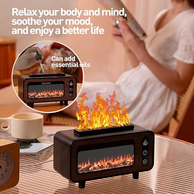 APSARAS USA Aroma Diffuser, Essential Oil Diffuser, Fireplace Flame Air Humidifier Diffuser, 7 Colors Aromatherapy Diffuser with Timer, Humidifiers for Bedroom,Yoga,Gym,200ml(Black) - Bloomnest
