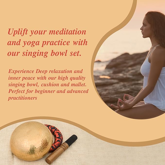 Tibetan Singing Bowl Set - Authentic Cuencos Tibetanos for Sound Healing, Meditation & Chakra Balancing - Includes Cushion, Mallet-Unique Spiritual Gifts for Women and Men (Bronze 7.5") - Bloomnest