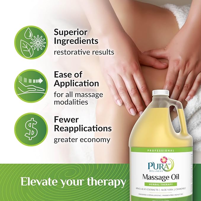 Wellness Professional Herbal Massage Oil, 128oz, Hypoallergenic Formula for Muscle Relief, Professional Deep Tissue Therapy, Unscented Oil for Physical Therapy and Muscle Recovery - Bloomnest