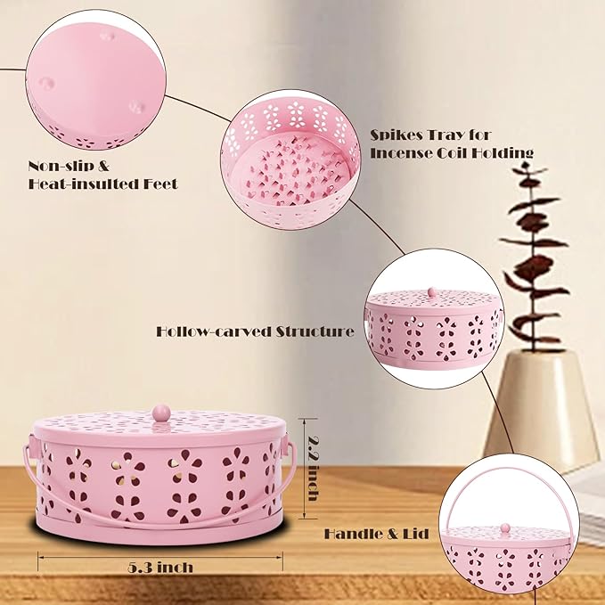 Spiral Coil Incense Burner Holder Home Outdoor Citronella Incense Coil Holder with Handle (Pink) - Bloomnest