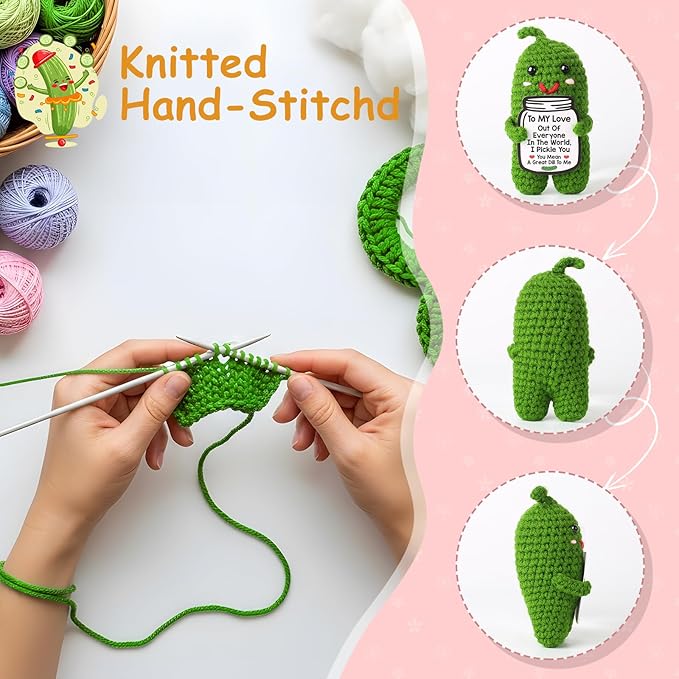 Valentines Day Gifts for Him Her Boyfriend Girlfriend, Handmade Crochet Pickle Valentines Gifts for Wife Husband, I Love You Birthday Gift To My Love Wedding Anniversary Romantic Gift for Couples