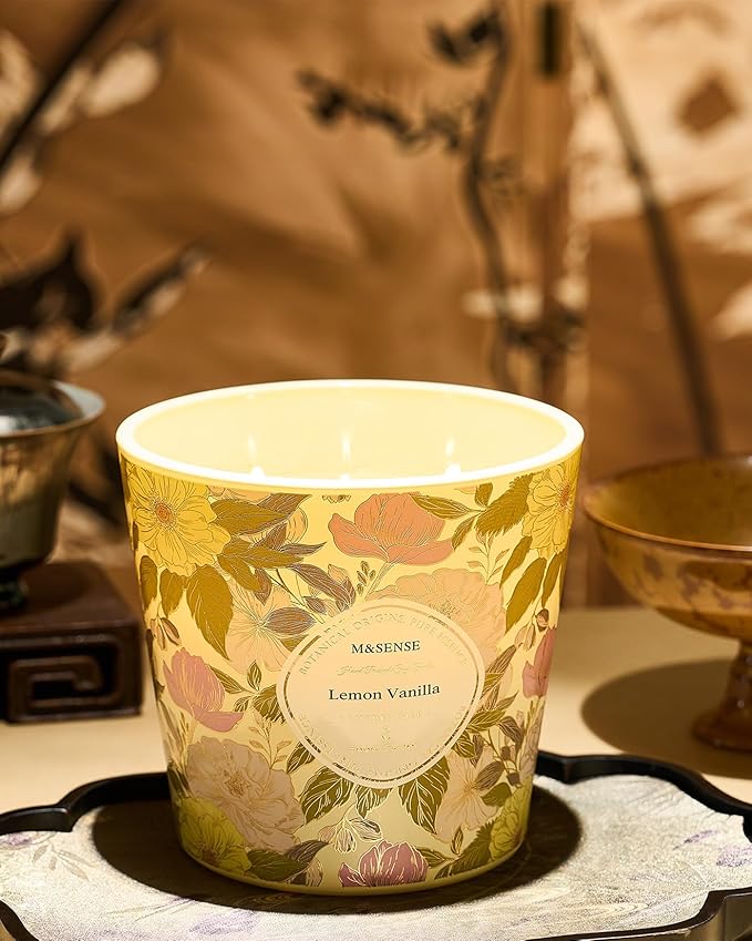 M&SENSE Lemon Vanilla Scented Candle, 28.2oz 3 Wick Natural Soy Wax Large Candles, Long Lasting Clean Slow Burning No Toxic Décor for Home Relaxation, Romantic Dates & Gift-Giving - Bloomnest
