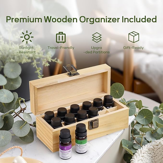 Essential Oils for Diffusers for Home – 12-Pack Essential Oil Set for Sleep & Refreshing Scents – Premium Aromatherapy Diffuser Oils Scents for Home in Wooden Gift Box, Best Gift for Any Occasion - Bloomnest