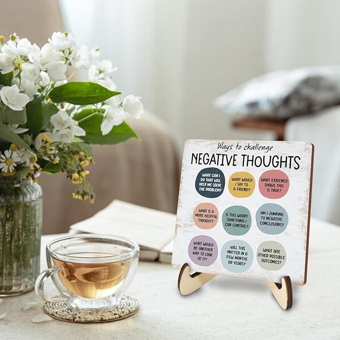 Inspirational Mental Health Office Decor Rustic Desk Decor Therapy Office School Counselor CBT Therapist Counseling Wood Sign Psychology Decoration for Home Office Table Shelf Plaque with Wood Stand - Bloomnest