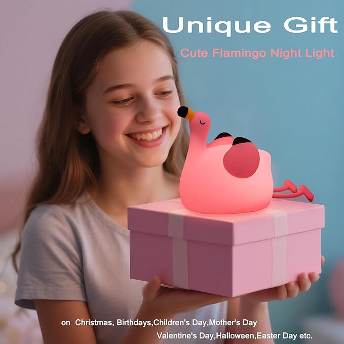 Flamingo Night Light,Dimmable Silicone Animal Nursery Night Light,Pink Flamingo Lamp Decor for Kids Room Bedroom,Birthday Christmas Unique Gift for Kids boy Girls - Bloomnest