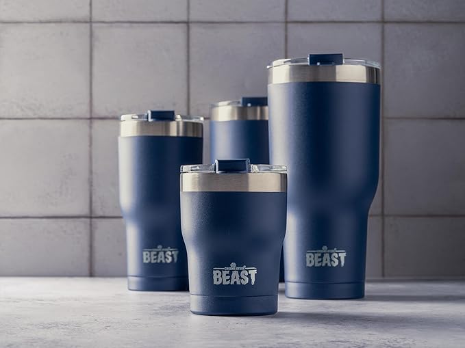 Beast 40 oz Tumbler Stainless Steel Vacuum Insulated Coffee Ice Cup Double Wall Travel Flask (Navy Blue) - Bloomnest