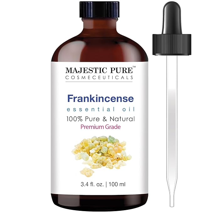 Majestic Pure Frankincense Essential Oil with Glass Dropper - 3.4 Fl Oz - 100% Pure and Natural Frankincense Oil - Premium Grade Essential Oils for Diffuser, Aromatherapy, Soap and Candle Making - Bloomnest