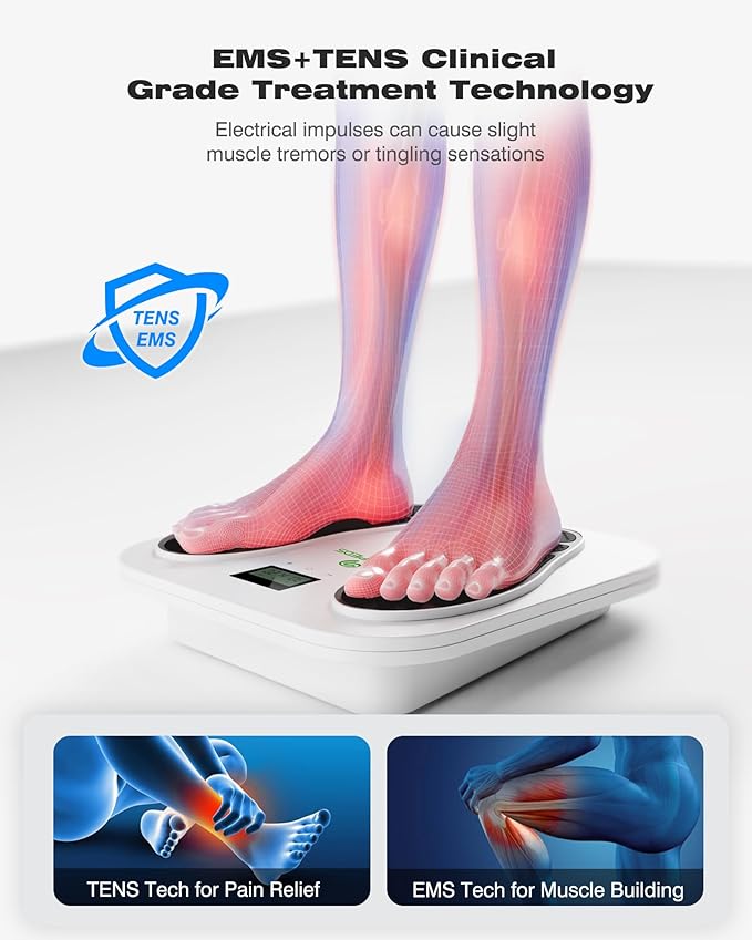 Foot Massager for Neuropathy, Rechargeable EMS TENS Foot Stimulator, Relieve Plantar Fasciitis, Swelling, Cramps– Remote Control, 10 Modes 20 Intensities – Gifts for Women Men Mon Dad - Bloomnest