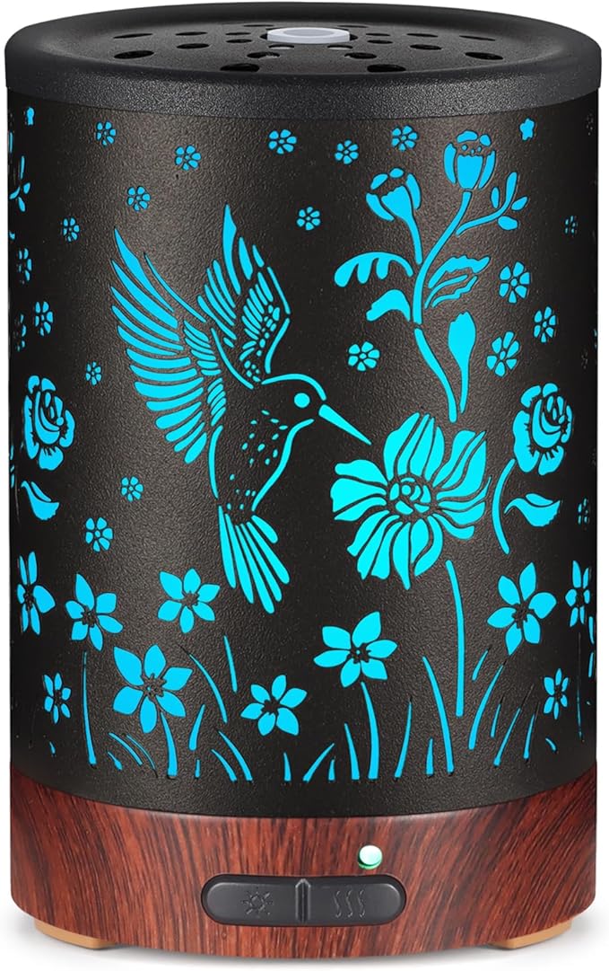 Essential Oil Diffuser- Aromatherapy Diffuser with7 Colors Light and Auto-Off for Women Metal Cool Mist Humidifier for Home and Office for Mom Women（Hummingbird） - Bloomnest