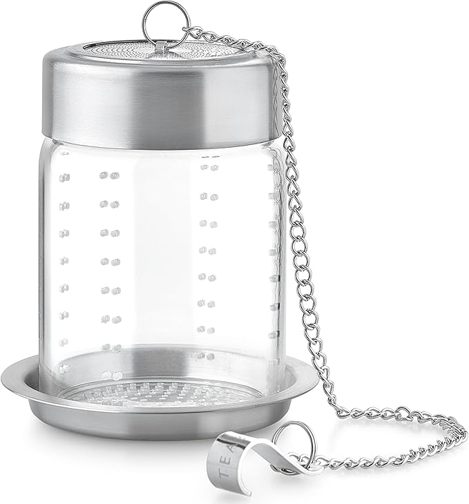 Teabloom Elegant Non-Toxic Loose Tea Glass Infuser – Perfect for Whole-Leaf White, Green, Oolong, Black & Herbal Teas – Lead-Free – Small or Large Size - Bloomnest