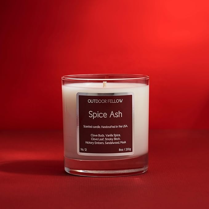 Outdoor Fellow Spice Ash Candle | Luxury Scented Candle with Coconut & Apricot Wax Blend | Clove, Smoky Birch, Sandalwood & Musk | 40+ Hour Burn Time | Perfect for Home or Gifting (8oz) - Bloomnest