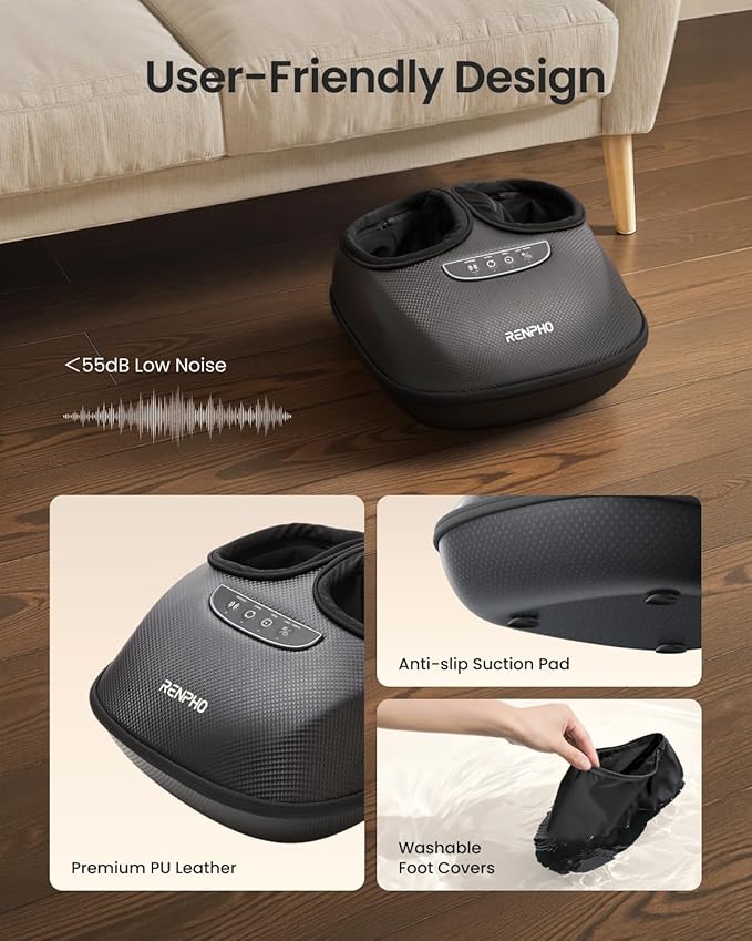 RENPHO Foot Massager Machine with Heat, 3 Air Compression Modes & Levels, Full-Foot Kneading Shiatsu Foot Massage for Plantar Fasciitis & Neuropathy, for Women & Men Size up to 13