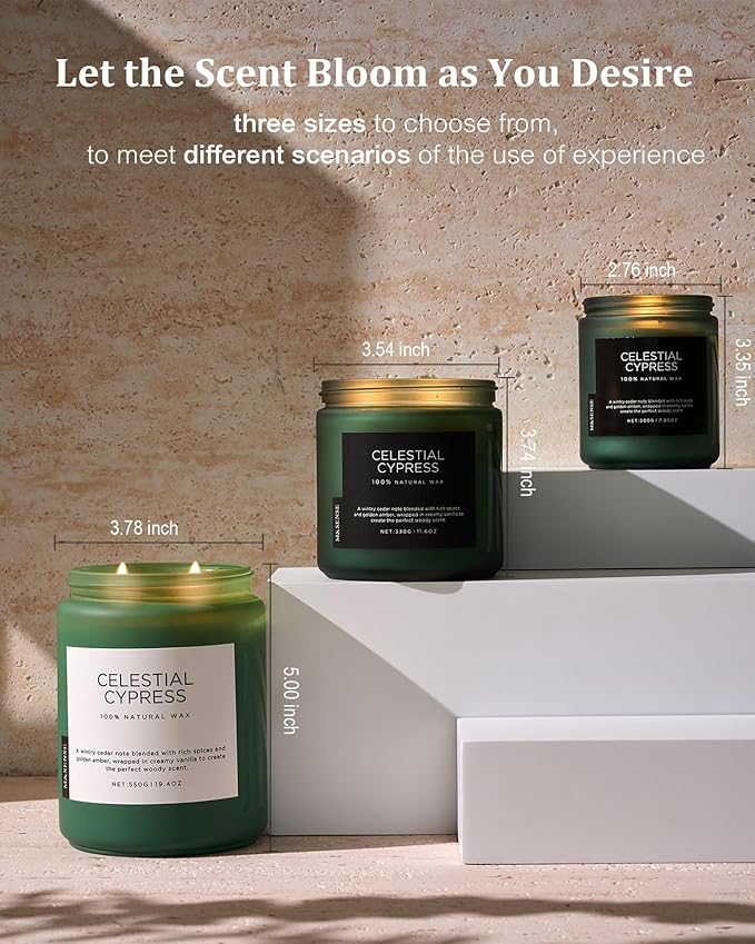 M&SENSE Celestial Cypress - Cedar & Spice Soy Jar Candles, Cedarwood Cardamom Large Winter Scented Candles 19.4oz 110 Hour Long Lasting Burn, Non Toxic Natural Warm Woody Scent Gifts for Men Women - Bloomnest