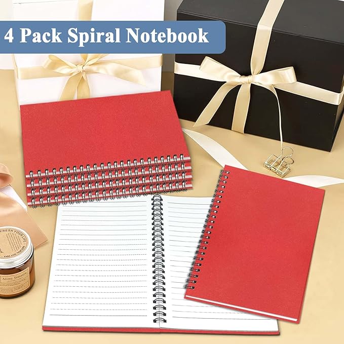 GINMLYDA 4Pack Small Spiral Notebook A5, 8.25x5.5” 120 Lined Pages Wide Ruled Spiral Journal Bulk Blank Kraft Cover Spiral Bound Notebook & Writing Pads for Home Office Meeting Work Note Taking - Bloomnest