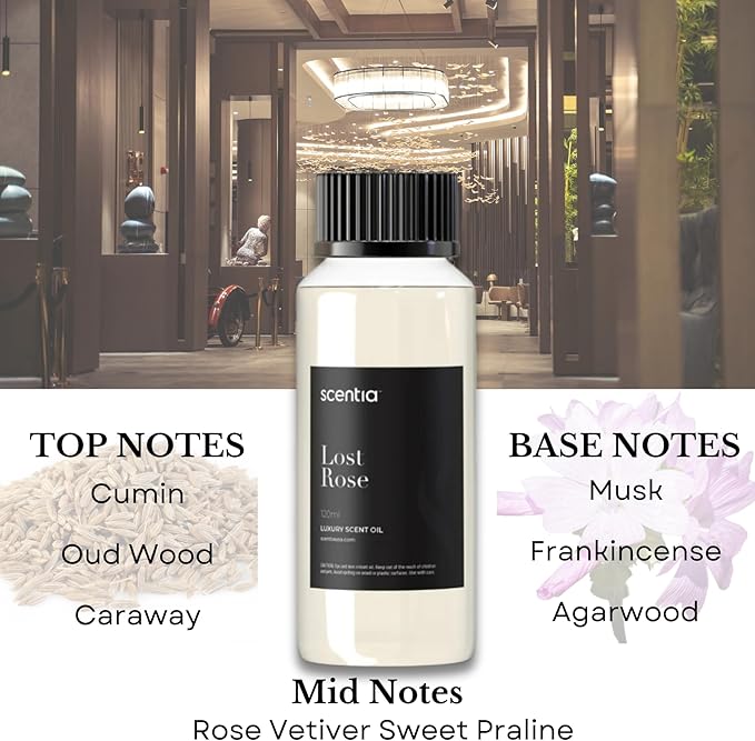 Scentia Hotel Diffuser Oil Inspired by Fairmont Hotel Scent - 120 mL 4.06 fl oz - Refill Diffuser Oil Blend Rose, Oud Wood & Clove Notes for Aromatherapy Diffusers - Lost Rose, Mothers Day Gift - Bloomnest