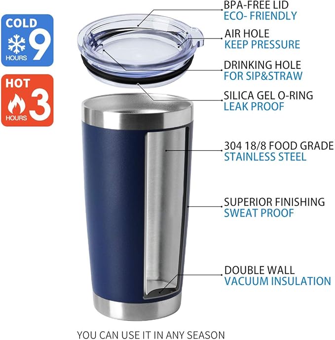 HASLE OUTFITTERS 20oz Stainless Steel Tumblers Bulk, Insulated Travel Cup with Lid, Double Wall Vacuum Coffee Mug for Cold & Hot Drinks 4 Pack, Navy - Bloomnest