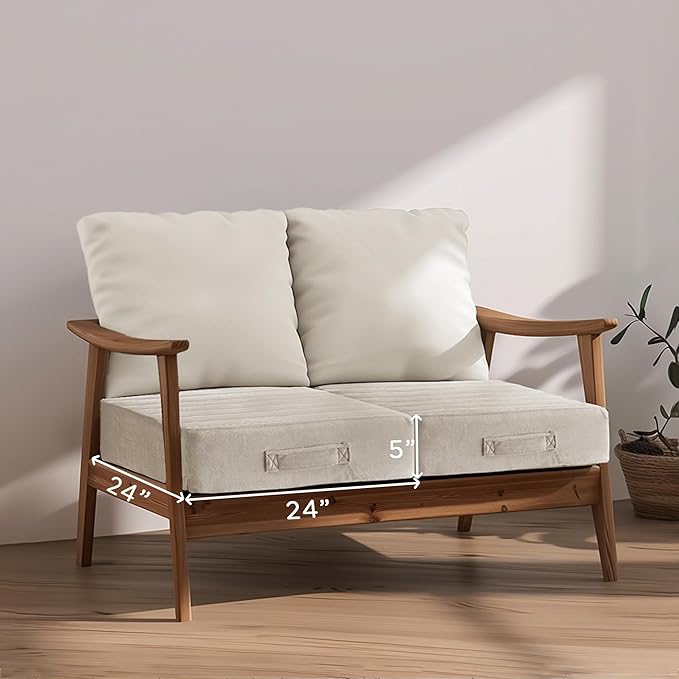 Codi Thick Replacement Couch Cushions 2 Sets, Upholstery Foam with Washable Covers for Sofa Cushion Chair Meditation - 24 × 24 × 5 Inch, High Density Foam, Ivory