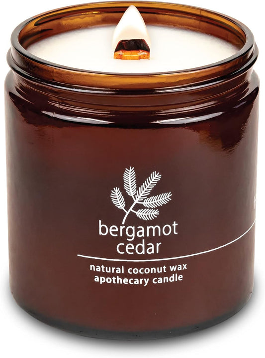 Hemlock Park Crackling Wood Wick Candle Handcrafted with Natural Coconut Wax (Large 16 oz, Bergamot Cedar)