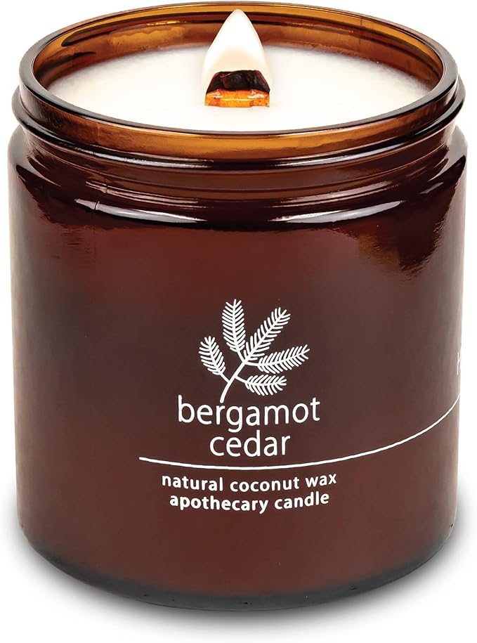 Hemlock Park Crackling Wood Wick Candle Handcrafted with Natural Coconut Wax (Large 16 oz, Bergamot Cedar) - Bloomnest