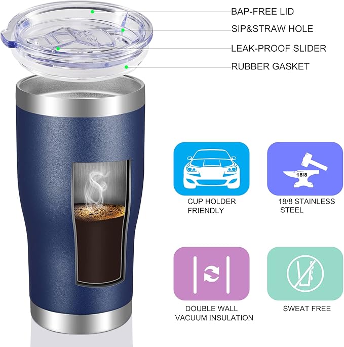 VEGOND 20oz Tumbler Stainless Steel Tumbler Cup with Lid And Straw Vacuum Insulated Double Wall Travel Coffee Mug(Navy Blue 6 Pack) - Bloomnest