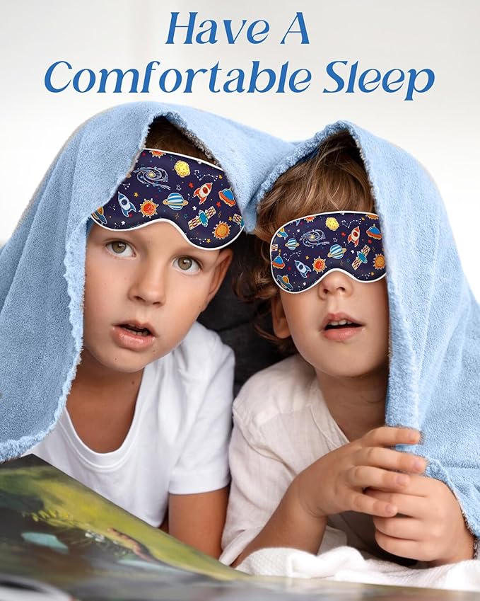 Sleep Mask for Kids - Cute Kawaii Cartoon Silk Sleeping Mask with Adjustable Strap Soft Smooth Light Eye Mask for Sleeping Silk Kids Eye Cover for Boys Girls Teens, BU Sky Rockets - Bloomnest
