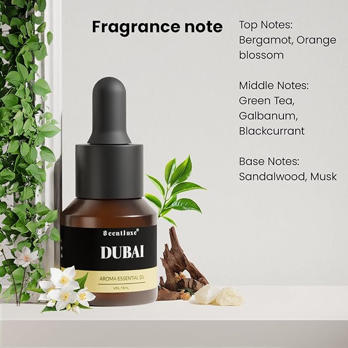 Aroma Diffuser Oil - Dubai - Inspired by Hotel Scent for Home Premium Fragrance Oil for Ultrasonic and Waterless Diffusers and Crafting - 15 mL, Glass Bottle with Dropper - Bloomnest