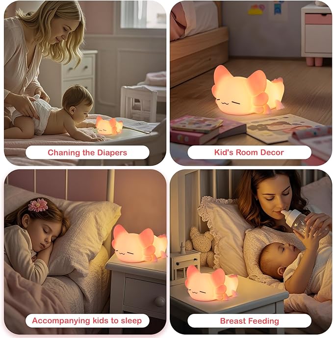 Tremdwoto Axolotl Night Light for Kids, 7 Color Changing Cute Axolotl Lamp，Dimmable &1/3 H Timer, USB Rechargeable Silicone Nursery Nightlight for Kid Bedroom Decor Axolotl Gift for Boys and Girls - Bloomnest