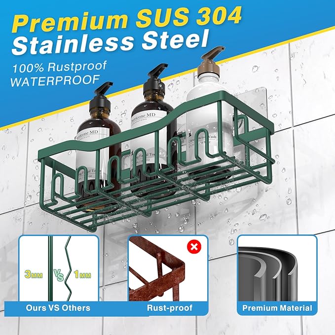 EUDELE Shower Caddy 2 Pack, Adhesive Shower Organizer for Home Decor & Kitchen Storage, No Drilling, Rustproof Stainless Steel Bathroom Shelf Organizer - Bloomnest