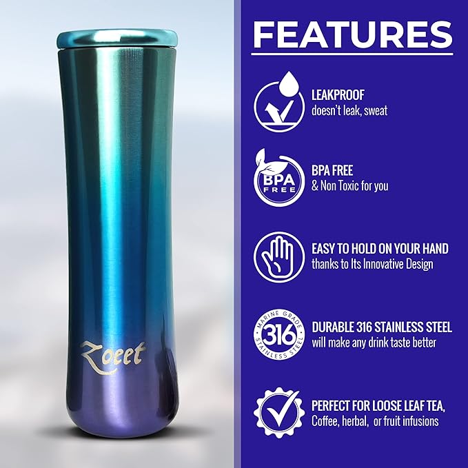 Tea Infuser & All Purpose Thermos Bottle-316 Stainless Steel Insulated Tea Infuser Tumbler for Loose Leaf Tea, Iced Coffee and Fruit-Infused Water- Leakproof Tea Tumbler With Infuser-15oz