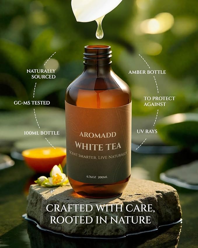 Aromadd White Tea Diffuser Oil Inspired by Luxury Hotel Scent, Essential Oils for Waterless Diffuser, White Tea & Bergamot, Long-Lasting & Natural Home Fragrance - 6.76 fl oz (200 mL) - Bloomnest