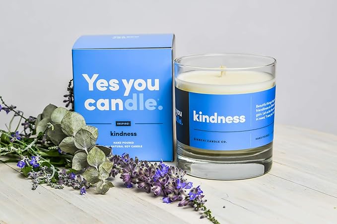 Kindness, Inspirational 8oz Highly-Scented Soy Candle, Made in USA, Great Message, Pure Essential Oils, Aromatherapy, 100% Pure, Bergamot & Eucalyptus - Bloomnest