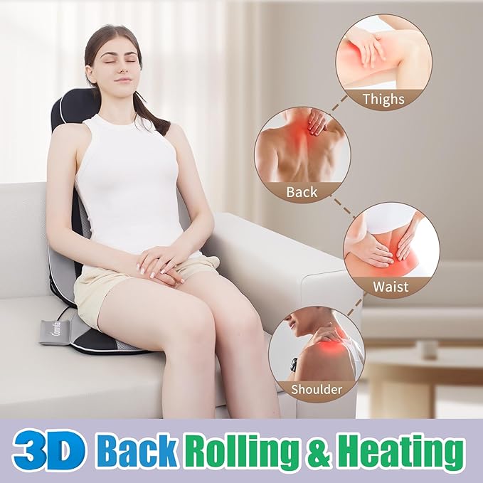 Shiatsu Back Massager with Heat, Massager Chair Pad for Pain Relief Deep Tissue with Smart Timer, Kneading Seat Cushion Vibration for Office, Home, and Travel Use - Bloomnest