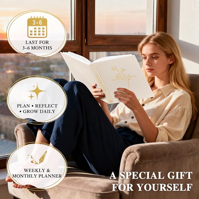 Lanpn Self Care Journal for Women, Self Love Guided Journals with Prompts, Daily Reflection Wellness & Gratitude Planner, 5 Minute Mental Health Notebook, Mindfulness Mood Log, 240 Pages, Beige Lanpn