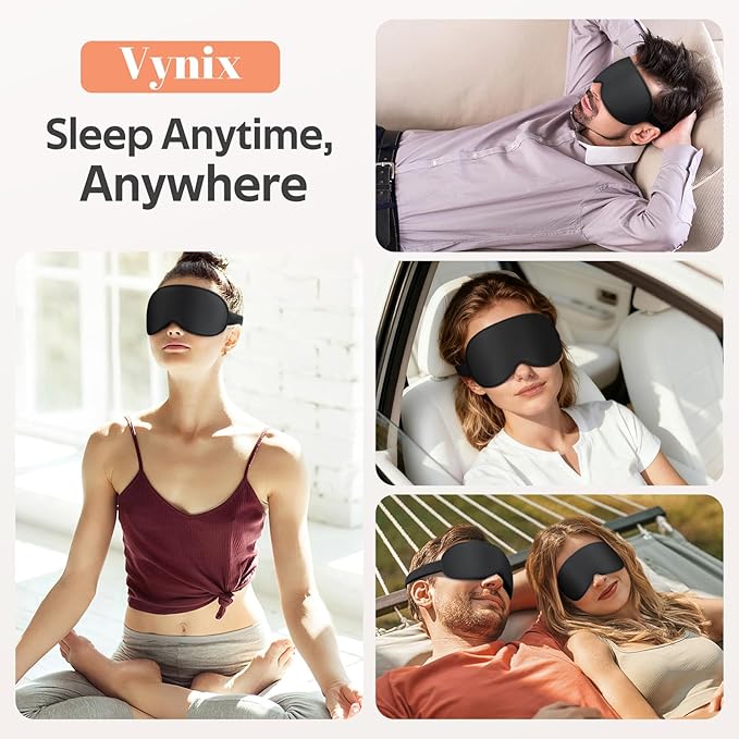 Sleep Mask for Men Women - 100% Blackout Eye Masks for Sleep - 3D Soft Sleeping Mask for Side Sleepers - Zero Pressure Lash Extensions Eye Cover Shade for Airplane Travel Essentials, Black - Bloomnest