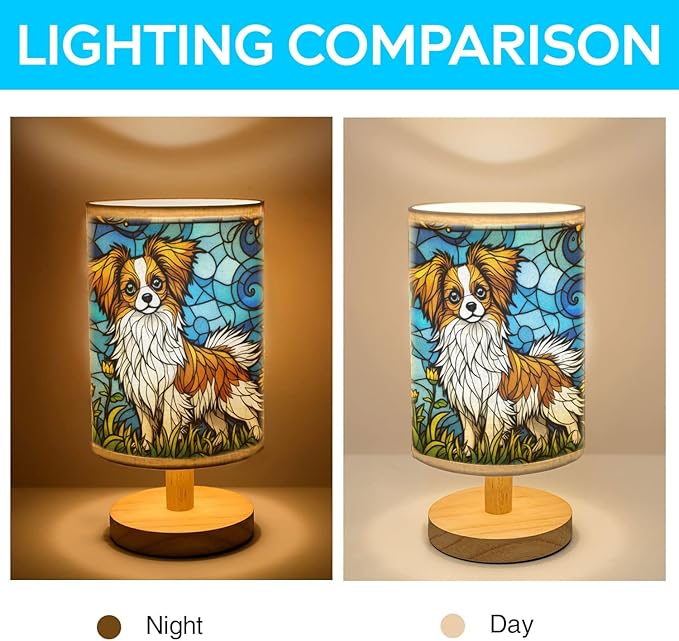 Papillon Table Lamp LED 3-Color Pressed Bedside, Dog Shade Lamp with Wood Base for Bedroom Living Room Desk Office - Bloomnest