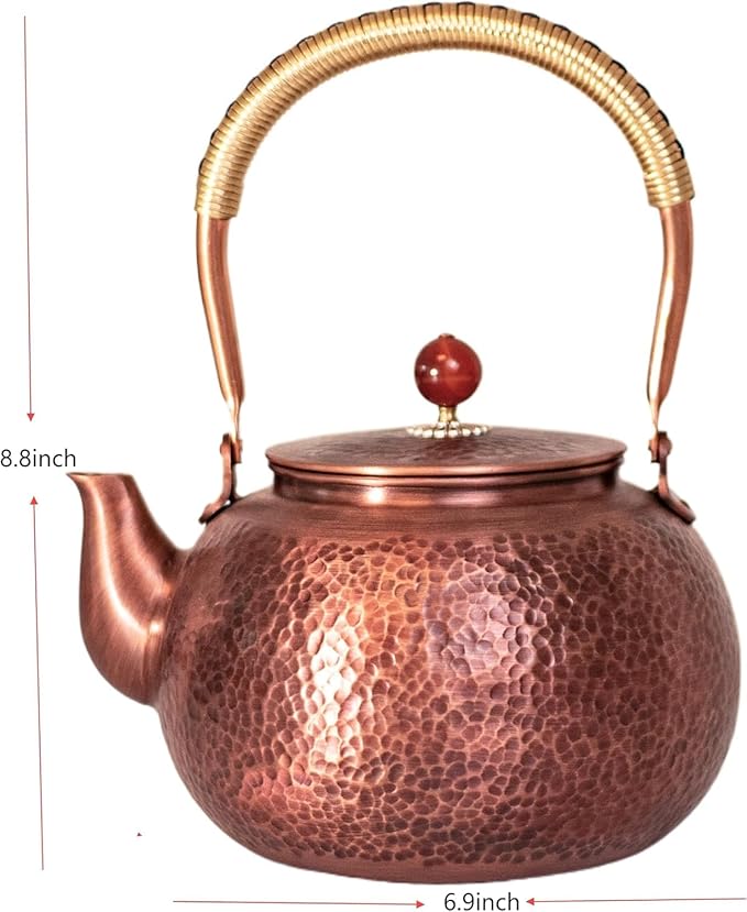 Copper Tea Kettle, 1.6 Quart Stovetop - Handmade Hammered Pot with Coating-Free & Rust Resistant Design for Traditional Stovetop Use - Bloomnest