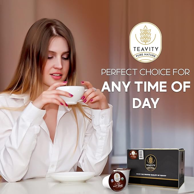 Teavity Organic Black Tea Pods - 12 Unsweetened Tea Pods for Keurig Kcup Brewers - Naturally Caffeinated, Hand-Picked from Sri Lanka, Sturdy Packaging, American Owned - Bloomnest