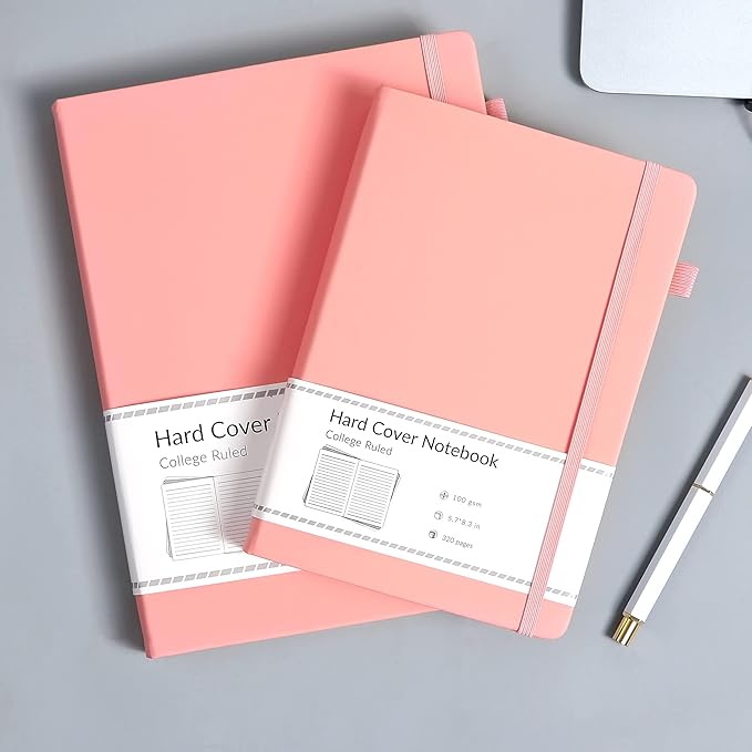 CAGIE Pink Journal Notebook for Women, 320 Pages College Ruled Notebook, 100 Gsm Paper Thick Lined Journal, A5 Hardcover Leather Journals for Writing, 5.7x8.3 In - Bloomnest