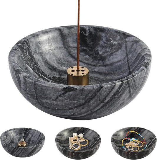 Koville Natural Marble Incense Holder, Incense Holders for Sticks, Sturdy Incense Burner Ash Catcher, Ideal for Meditation, Relaxing, Easy to Clean(Wooden Black)