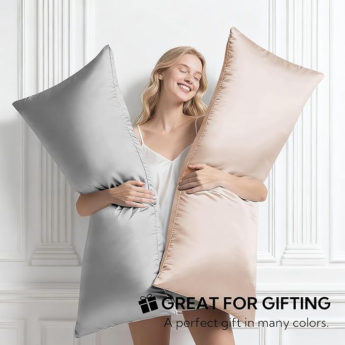 MR&HM Satin Body Pillow Cover, Soft and Breathable Body Pillow Case with Envelope Closure, Cooling and Silky Long Pillowcase for Hair and Skin,Grey (20x54, Teal) - Bloomnest